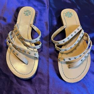 Tory Burch Tan Strappy Sandals with Silver Studs
